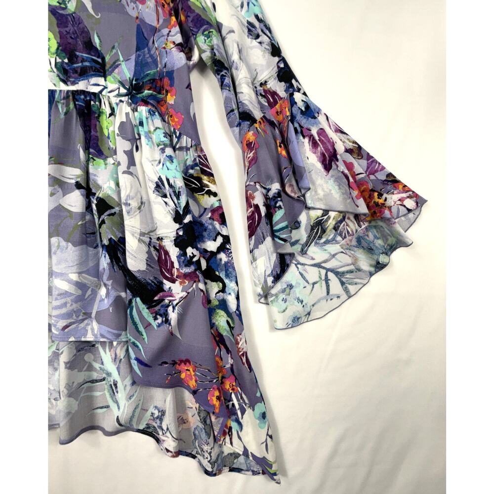 Cupio floral tunic V-neckline tiered ruffle sleeves Sz L - Picture 5 of 12
